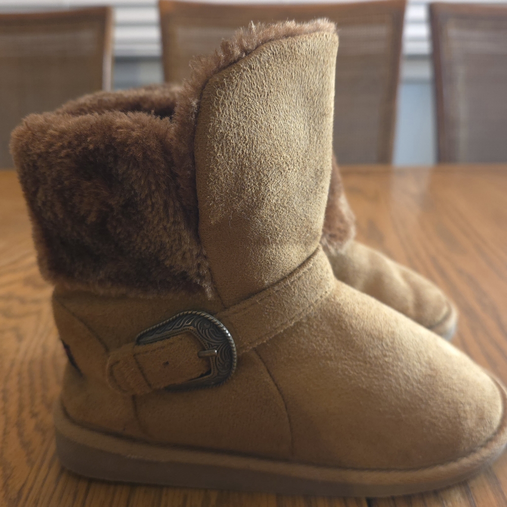 Rampage Kids Brown Faux-Suede Plush-Lined Ankle‎ Boots with Buckle